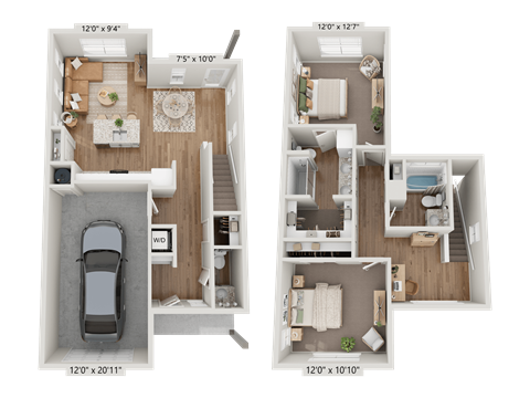 Floor plan for 2 beds, 2 baths, 1168 sqft